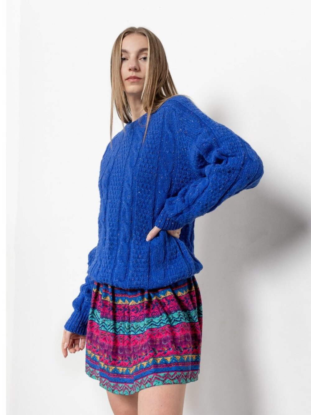 BLUE IRISH WOOL Cable Knit Sweater Jumper Knitwear Fall Winter / Small Medium